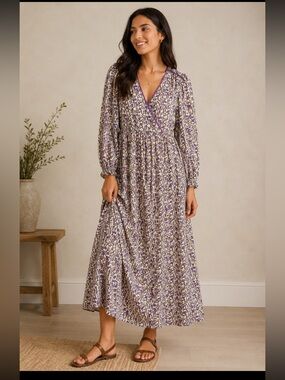 Daughters of India Floral Cotton Maxi Dress Purple Large 100% Cotton
